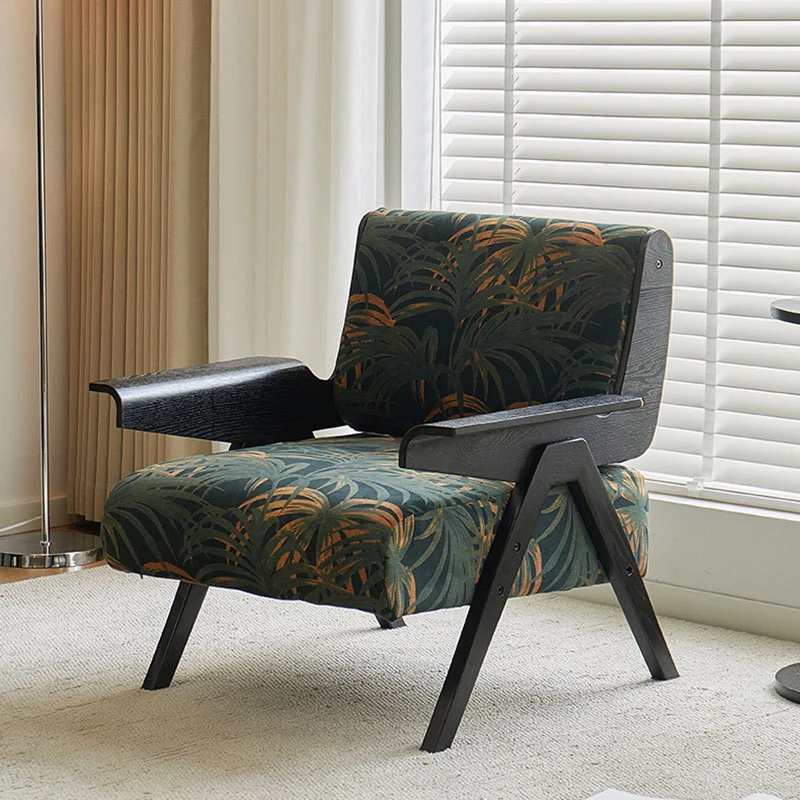 Contemporary Nordic Velvet & Wood Square Accent Chair With Adjustable Legs For Bedroom & Living Room