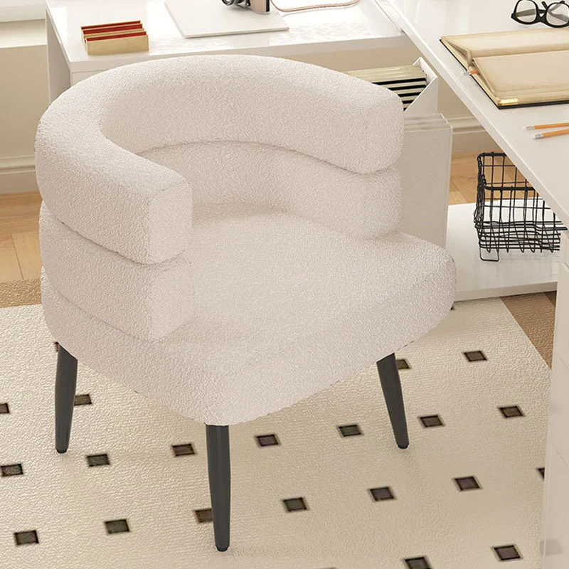 Contemporary Nordic Sherpa Fabric & Carbon Steel Curved Round Accent Chair For Bedroom & Living Room