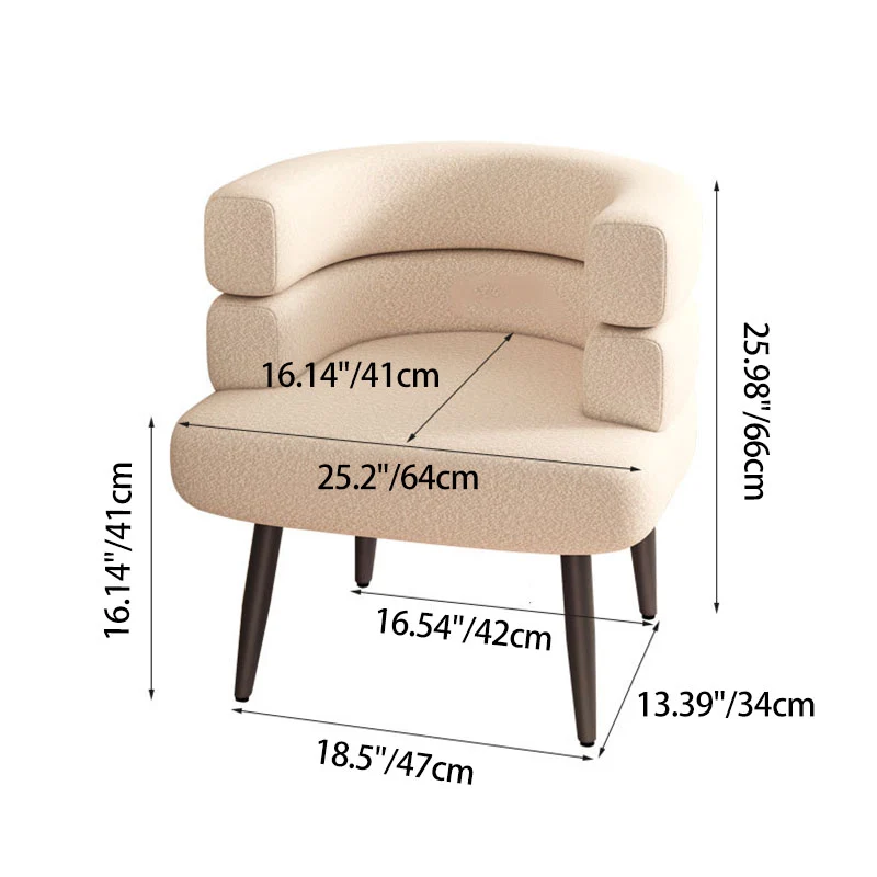 Contemporary Nordic Sherpa Fabric & Carbon Steel Curved Round Accent Chair For Bedroom & Living Room