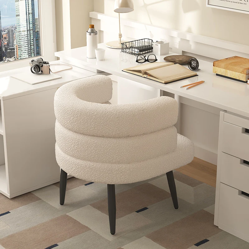Contemporary Nordic Sherpa Fabric & Carbon Steel Curved Round Accent Chair For Bedroom & Living Room