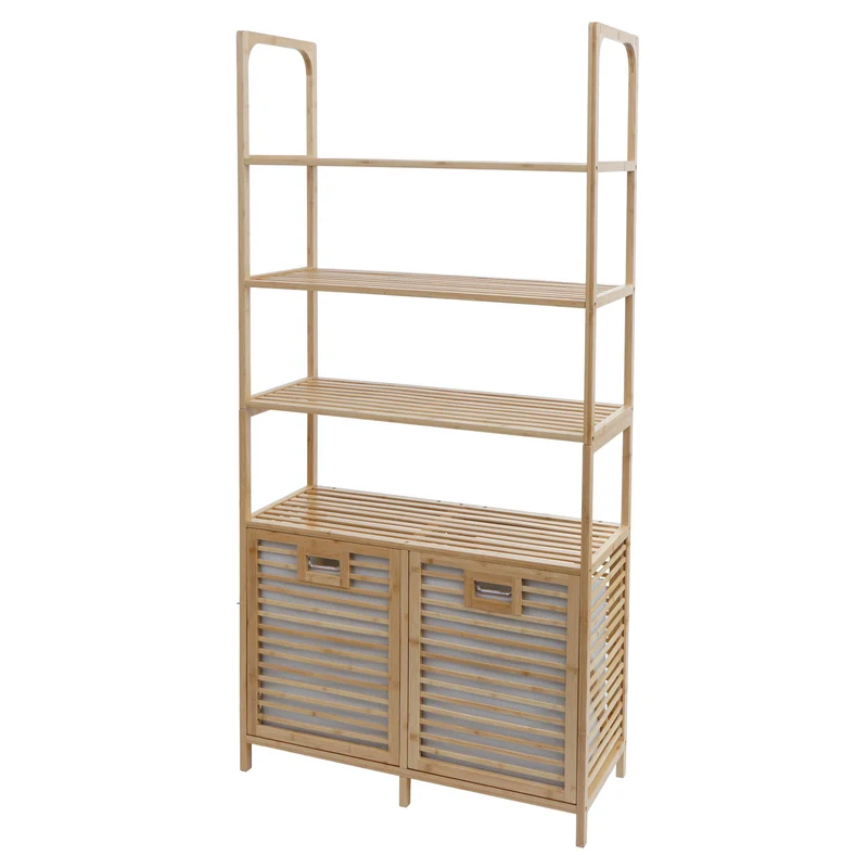 Meuble de salle de bain en bambou 4 étagères + 2 paniers à linge 168x81x33 cm 04_0009763