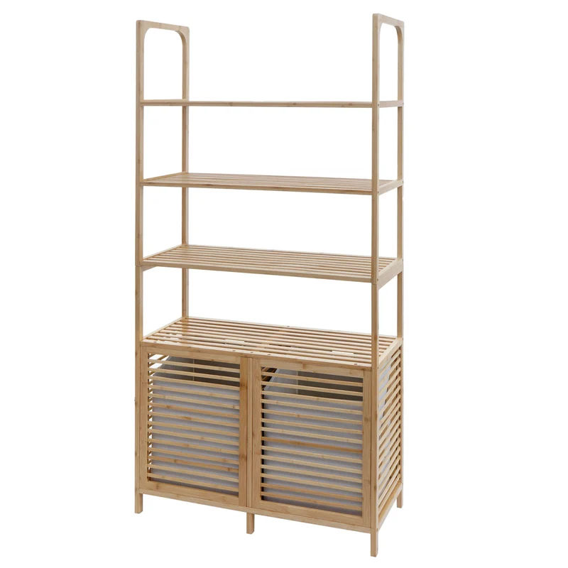 Meuble de salle de bain en bambou 4 étagères + 2 paniers à linge 168x81x33 cm 04_0009763