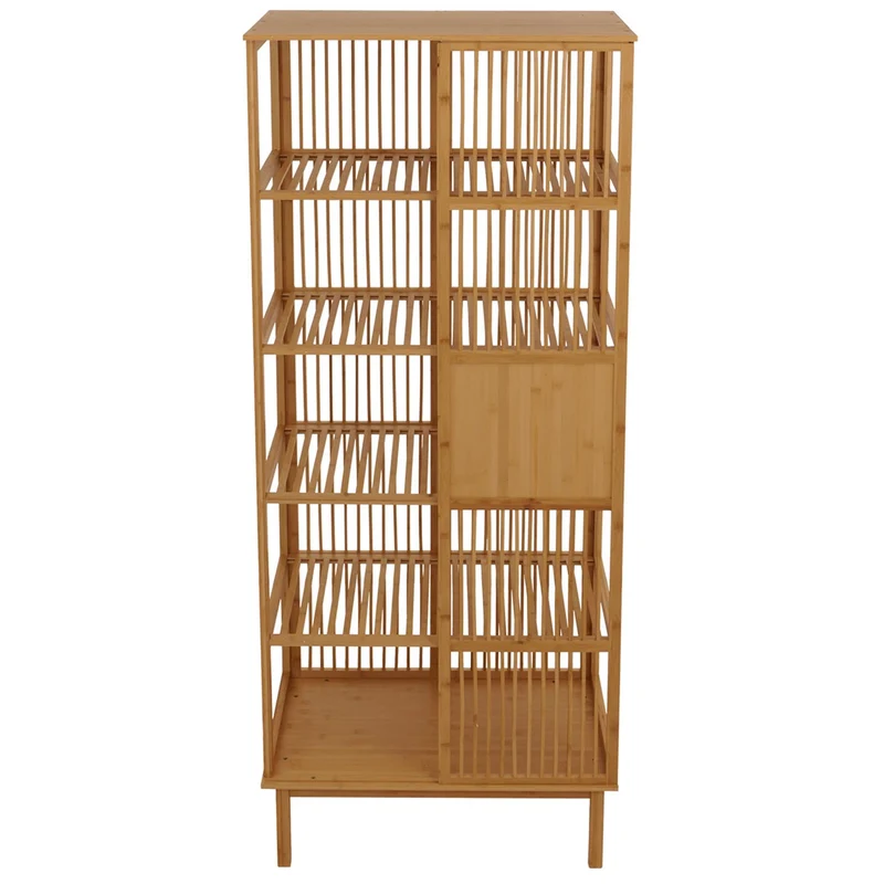 Étagère sur pied en bambou meuble de salle de bain avec porte coulissante 5 étagères 186x80x45 cm 04_0009769