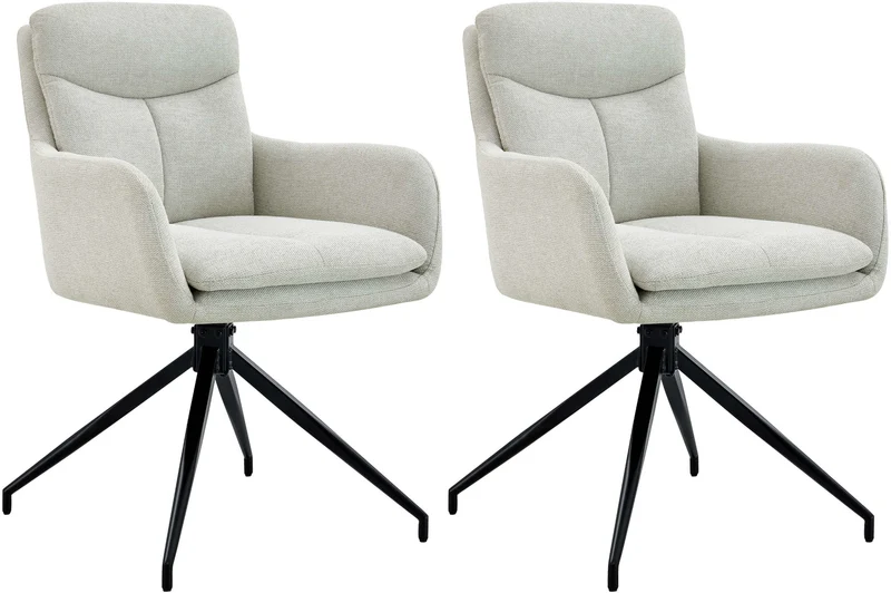 Lot de 2 chaises de salle à manger avec accoudoirs assise fonction pivotante en tissu crème 10_0007635