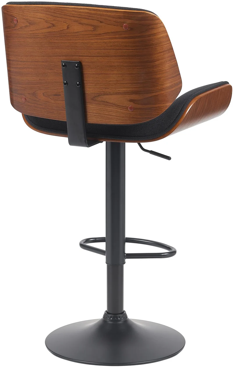 Tabouret de bar x1 style moderne rétro en tissu noir assise en bois courbé couleur noyer cadre métal noir 10_0005918