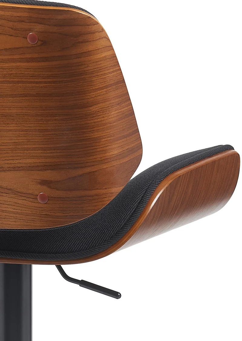 Tabouret de bar x1 style moderne rétro en tissu noir assise en bois courbé couleur noyer cadre métal noir 10_0005918