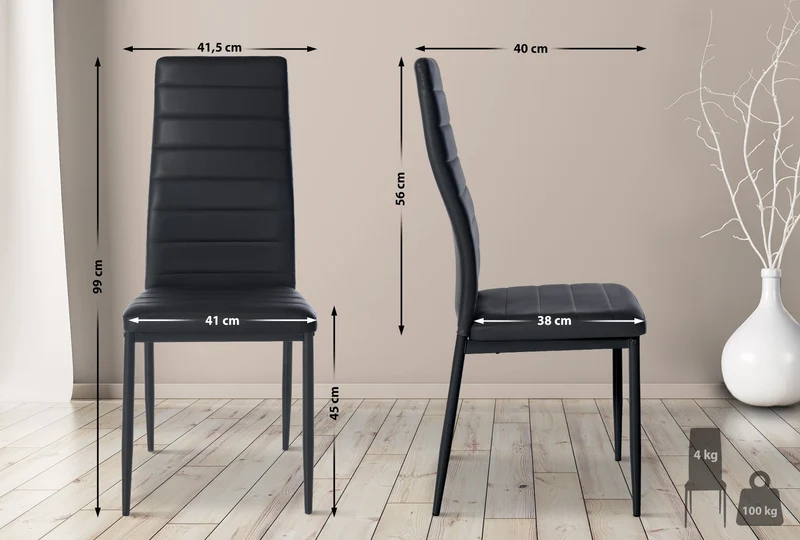 Lot de 6 chaises de salle à manger design simple en synthétique noir avec couture cadre en métal noir CDS10296