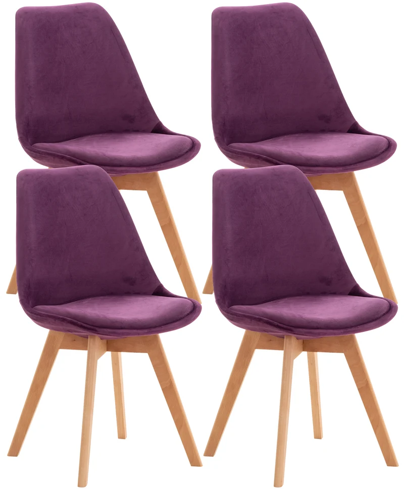 Lot de 4 chaises de salle à manger design scandinave en tissu velours violet pieds bois clair CDS10387