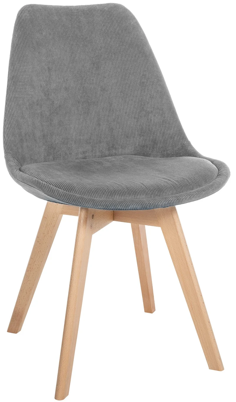 Chaise de salle à manger x1 design scandinave en velours côtelé gris et pieds en bois clair 10_0002278