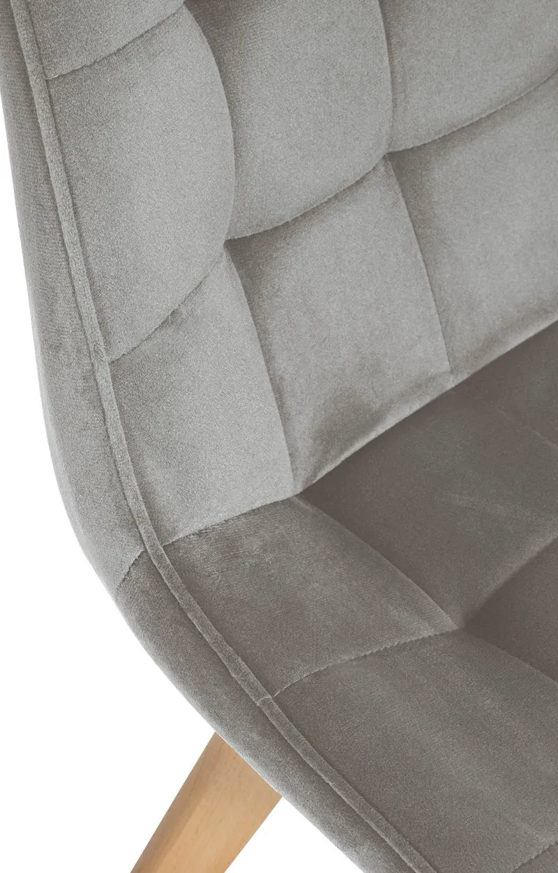 Lot de 2 chaises de salle à manger design scandinave coutures carrées en velours gris pieds en bois clair 10_0001681