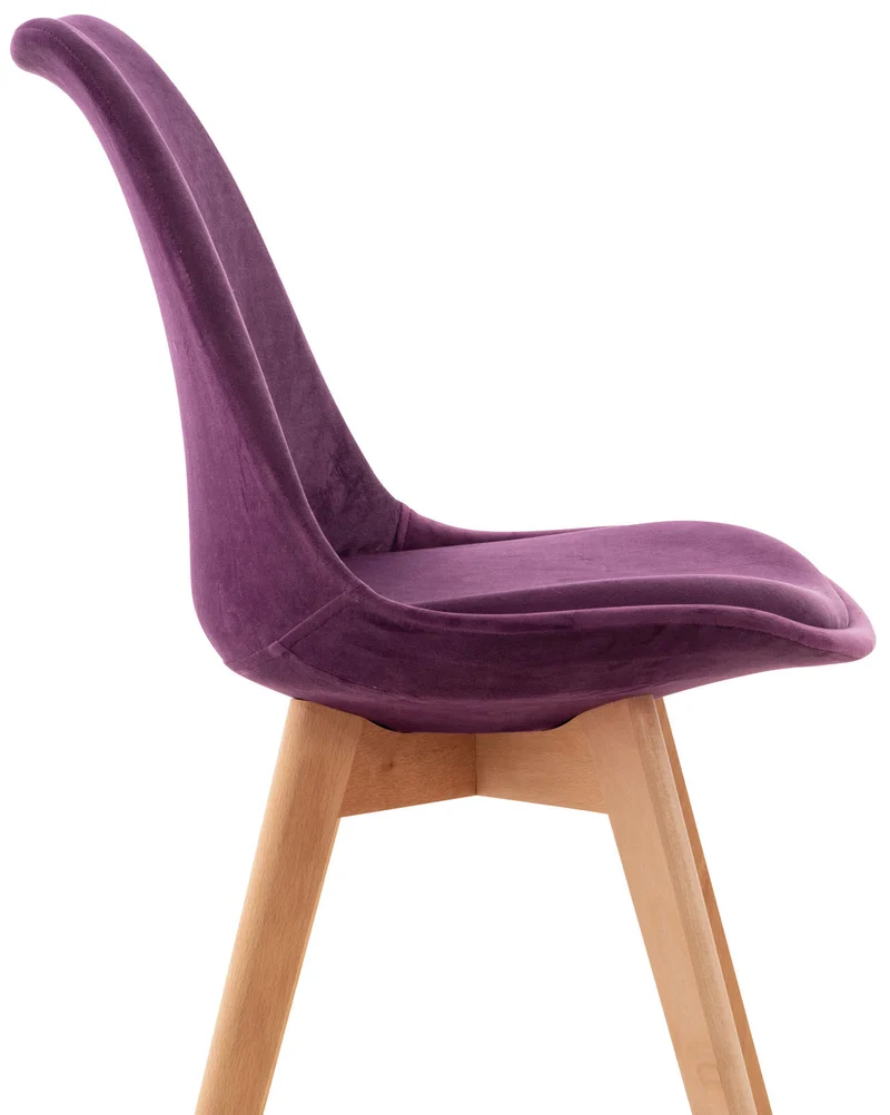 Chaise de salle à manger x1 design scandinave en velours violet et pieds en bois clair 10_0002284