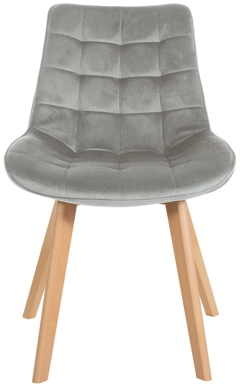 Chaise de salle à manger x1 design scandinave coutures carrées en velours gris pieds en bois clair 10_0002188