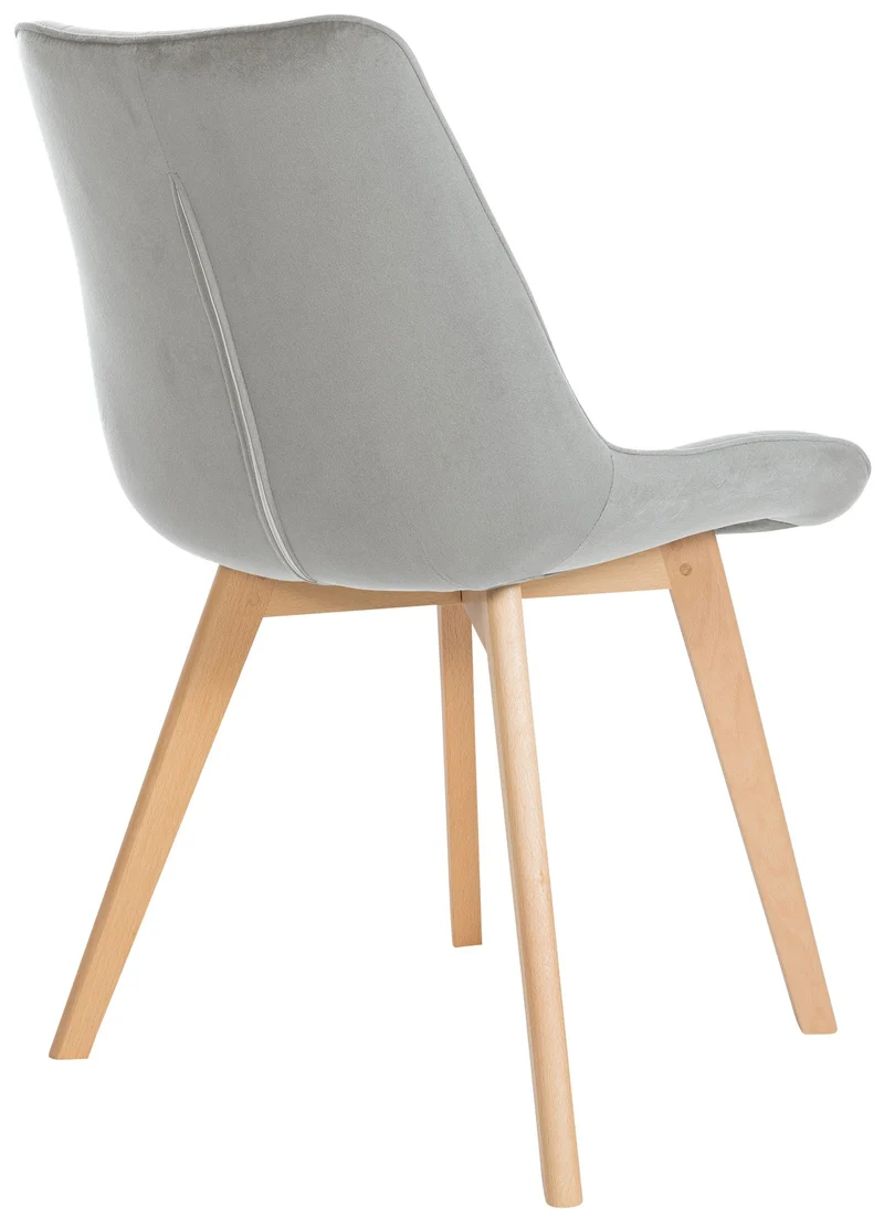 Chaise de salle à manger x1 design scandinave coutures carrées en velours gris pieds en bois clair 10_0002188