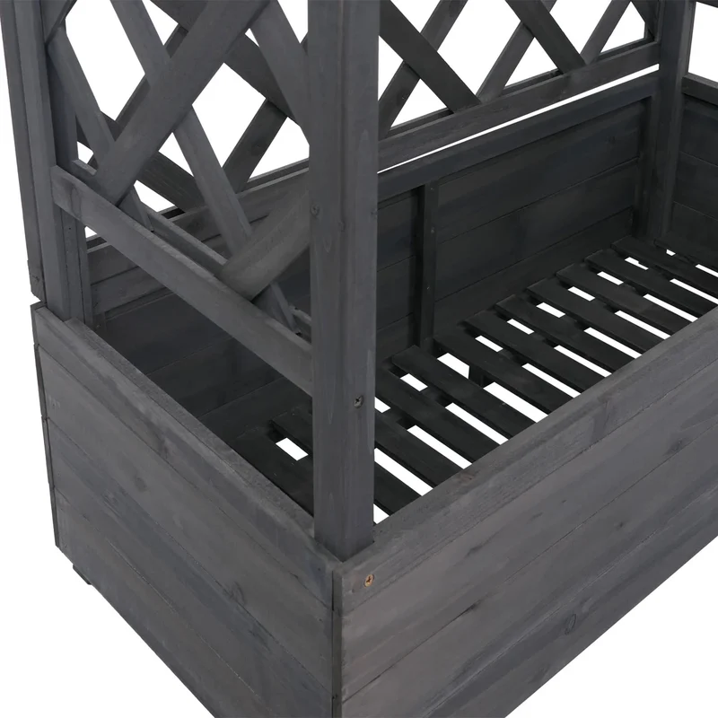 Bac à fleurs surélevé avec treillis 4 côtés jardinière 138 x 110 x 44 cm en bois anthracite-gris 04_0008926