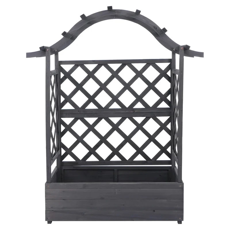 Bac à fleurs surélevé avec treillis 4 côtés jardinière 138 x 110 x 44 cm en bois anthracite-gris 04_0008926