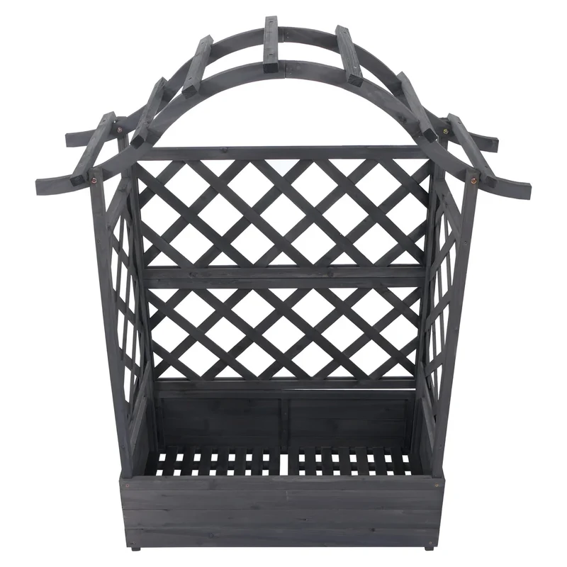 Bac à fleurs surélevé avec treillis 4 côtés jardinière 138 x 110 x 44 cm en bois anthracite-gris 04_0008926