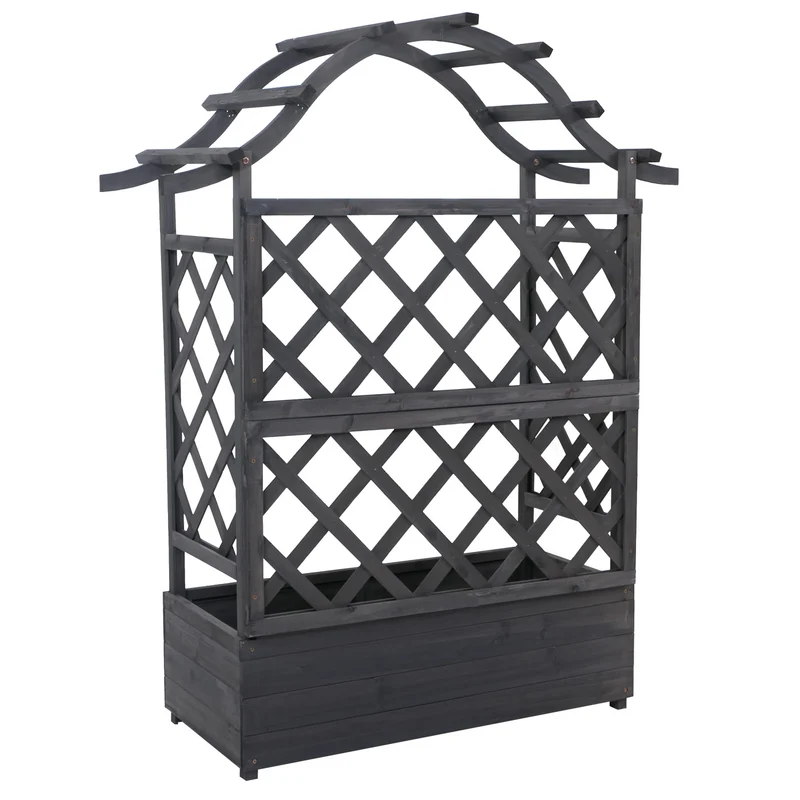 Bac à fleurs surélevé avec treillis 4 côtés jardinière 138 x 110 x 44 cm en bois anthracite-gris 04_0008926
