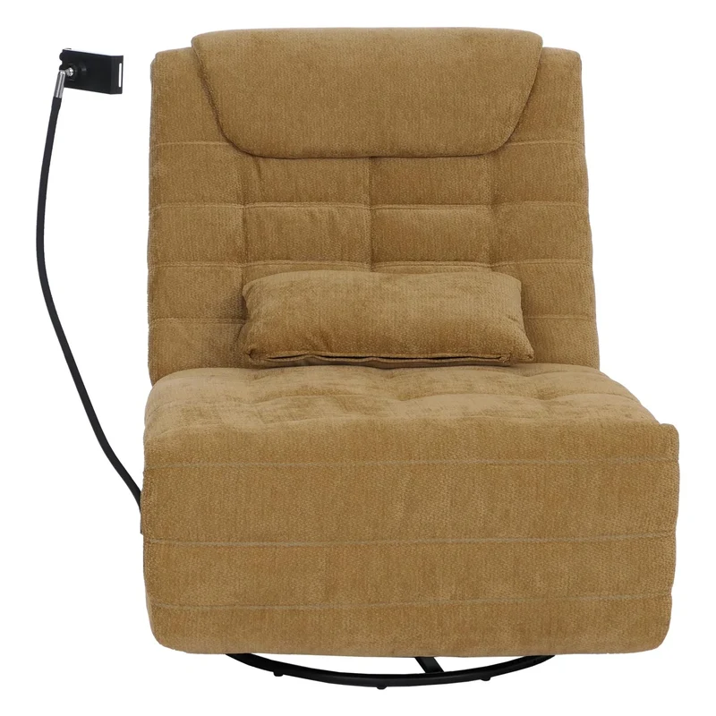 Fauteuil relax pivotant fauteuil TV inclinable avec porte-smartphone tablette 360° tissu chenille jaune 04_0008737