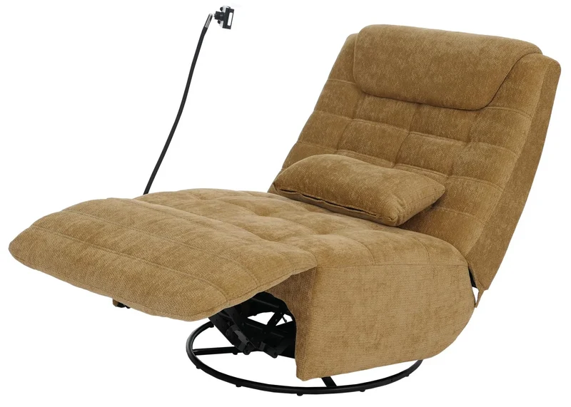 Fauteuil relax pivotant fauteuil TV inclinable avec porte-smartphone tablette 360° tissu chenille jaune 04_0008737