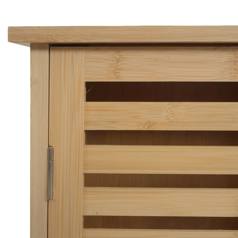 Armoire murale salle de bain meuble suspendu en bambou avec porte et 5 compartiments 60 x 50 x 19 cm 04_0009137