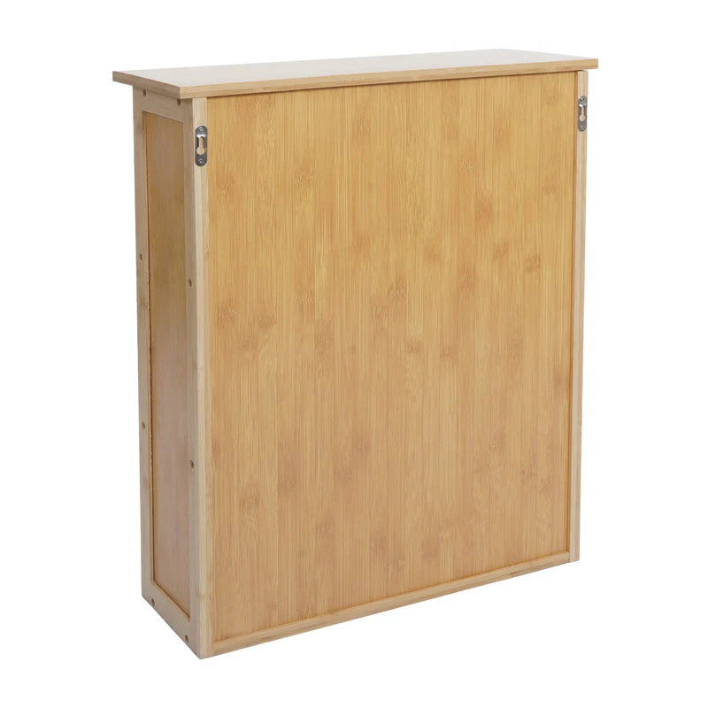 Armoire murale salle de bain meuble suspendu en bambou avec porte et 5 compartiments 60 x 50 x 19 cm 04_0009137