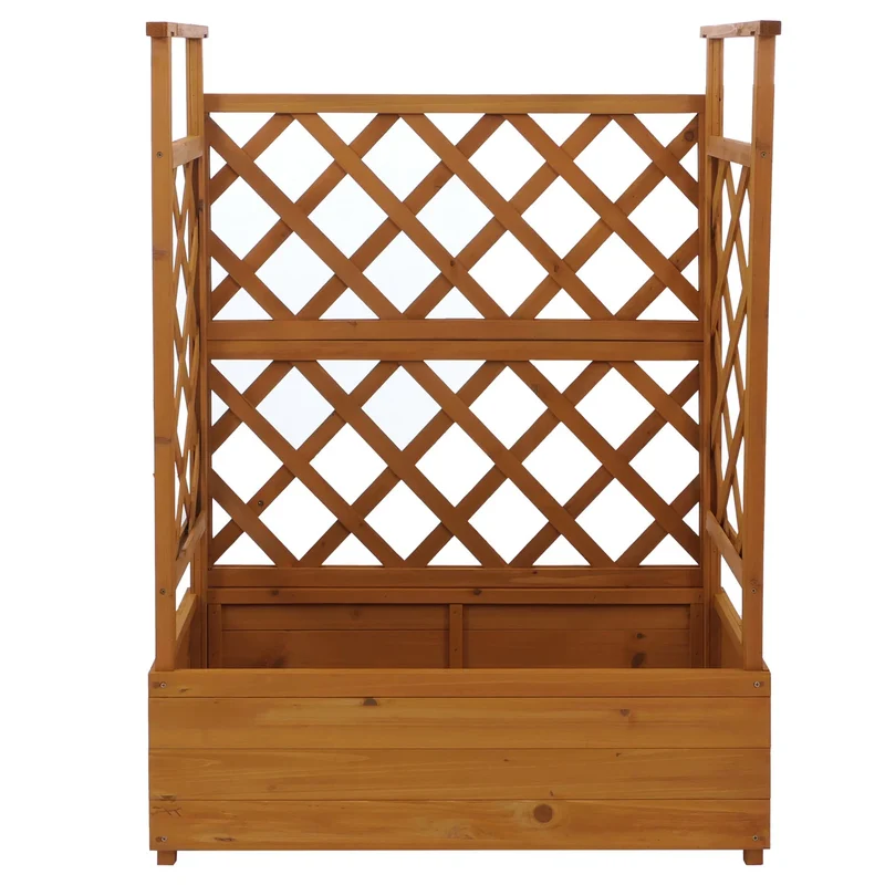 Bac à fleurs surélevé avec treillis 3 côtés jardinière 114 x 85 x 44 cm brise-vue balcon en bois 04_0008930