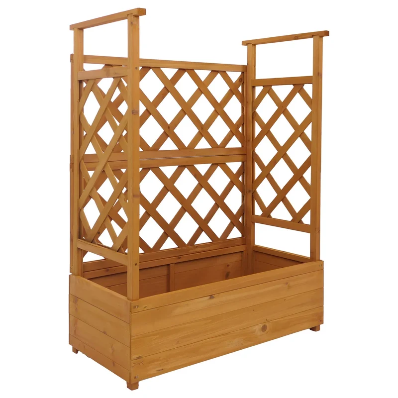 Bac à fleurs surélevé avec treillis 3 côtés jardinière 114 x 85 x 44 cm brise-vue balcon en bois 04_0008930
