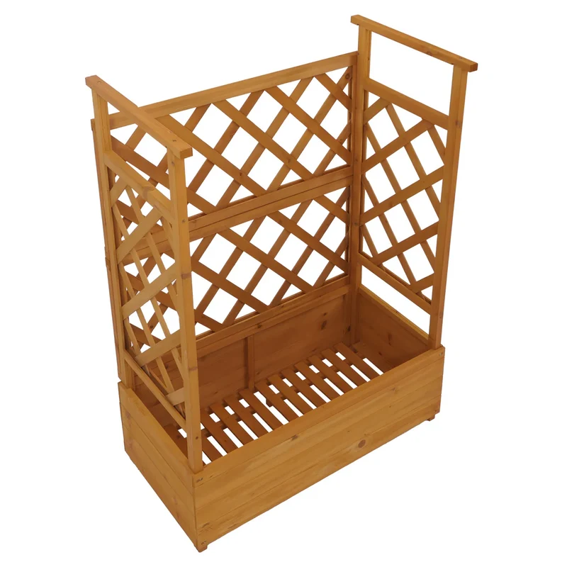 Bac à fleurs surélevé avec treillis 3 côtés jardinière 114 x 85 x 44 cm brise-vue balcon en bois 04_0008930