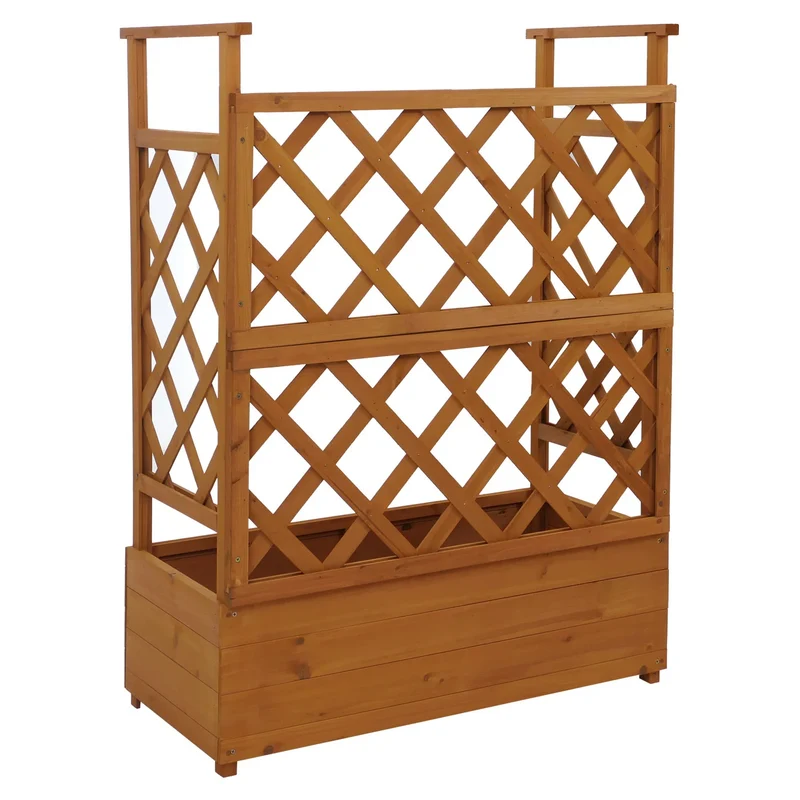 Bac à fleurs surélevé avec treillis 3 côtés jardinière 114 x 85 x 44 cm brise-vue balcon en bois 04_0008930