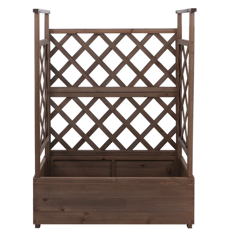 Bac à fleurs surélevé avec treillis 3 côtés jardinière 114 x 85 x 44 cm brise-vue balcon en bois marron 04_0008928