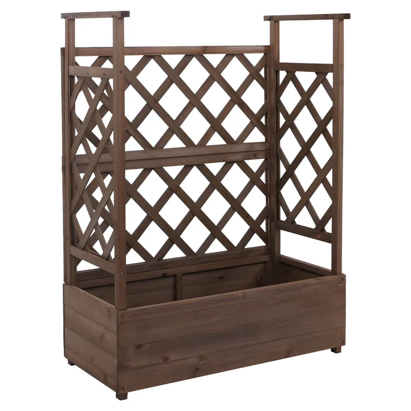Bac à fleurs surélevé avec treillis 3 côtés jardinière 114 x 85 x 44 cm brise-vue balcon en bois marron 04_0008928