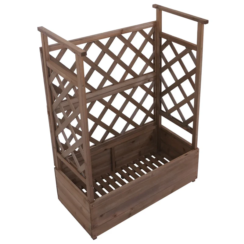 Bac à fleurs surélevé avec treillis 3 côtés jardinière 114 x 85 x 44 cm brise-vue balcon en bois marron 04_0008928