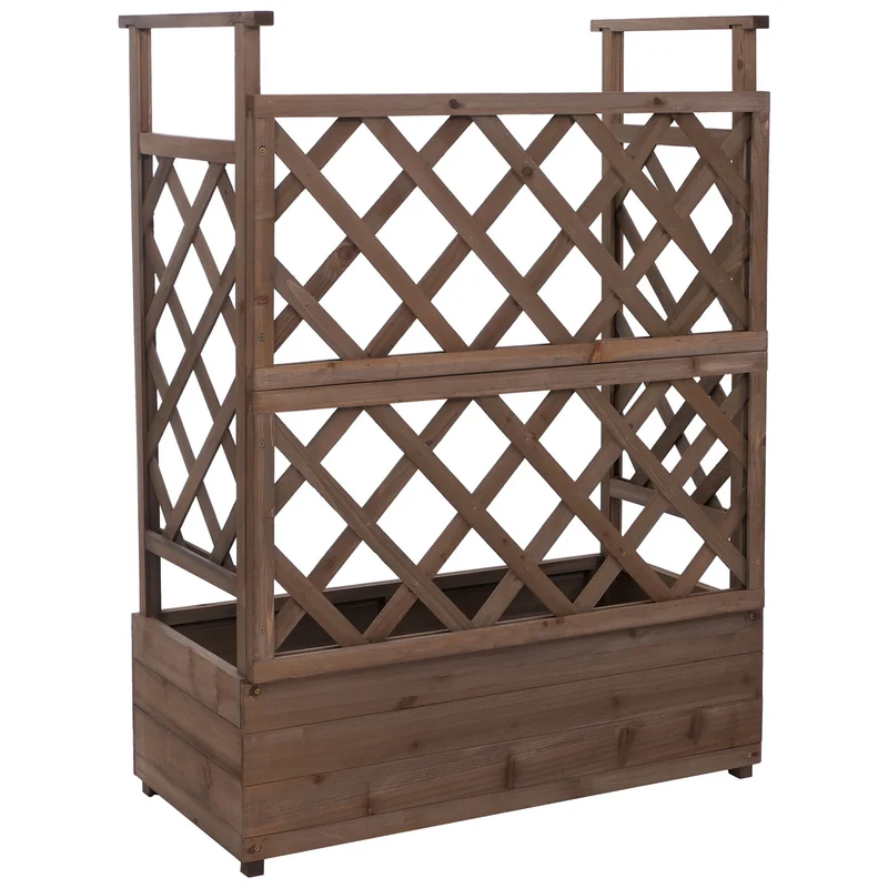 Bac à fleurs surélevé avec treillis 3 côtés jardinière 114 x 85 x 44 cm brise-vue balcon en bois marron 04_0008928