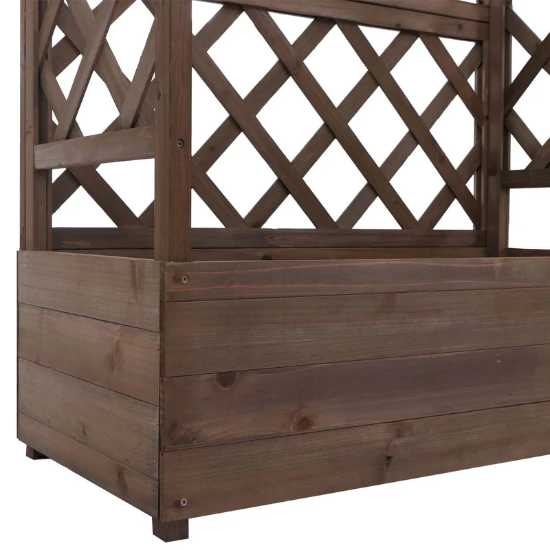 Bac à fleurs surélevé avec treillis 3 côtés jardinière 114 x 85 x 44 cm brise-vue balcon en bois marron 04_0008928