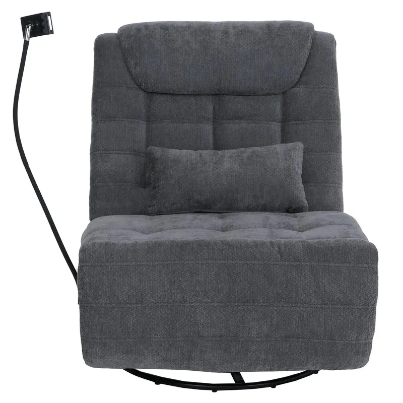 Fauteuil relax pivotant fauteuil TV inclinable avec porte-smartphone tablette 360° tissu chenille gris 04_0008738