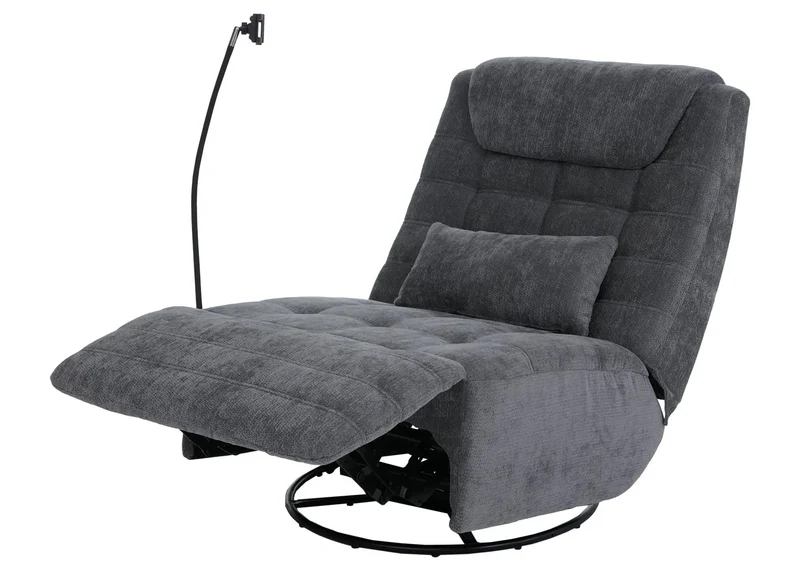Fauteuil relax pivotant fauteuil TV inclinable avec porte-smartphone tablette 360° tissu chenille gris 04_0008738