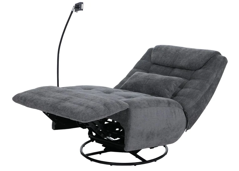 Fauteuil relax pivotant fauteuil TV inclinable avec porte-smartphone tablette 360° tissu chenille gris 04_0008738