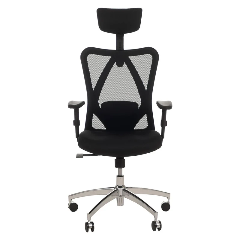 Chaise de bureau ergonomique soutien lombaire réglable appui-tête et accoudoirs ajustables mécanisme 3 positions 360° dossier maille noir 04_0009440