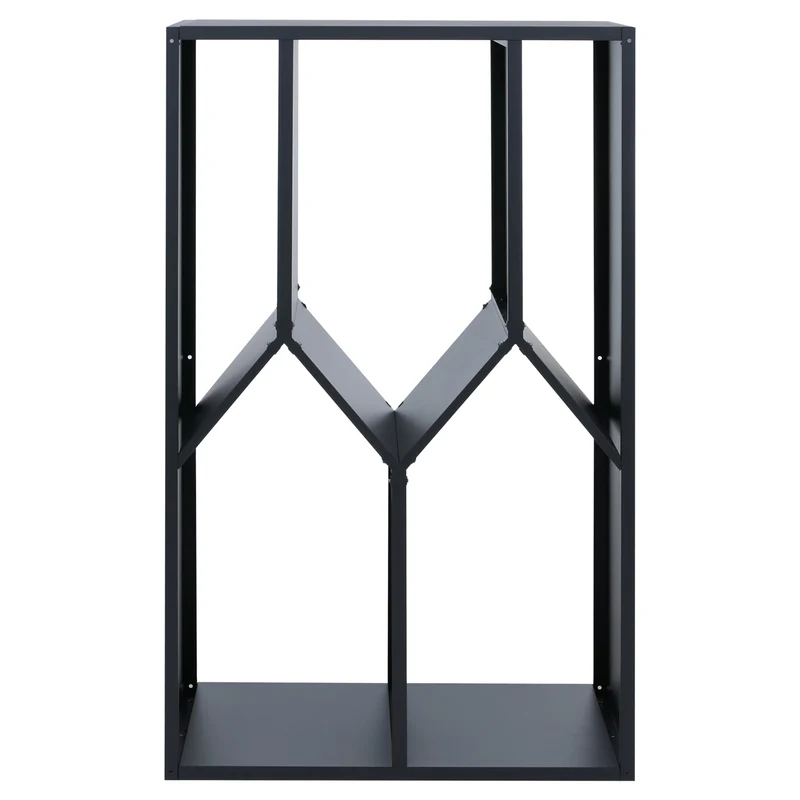 Abri à bois range-bûches extérieur design géométrique moderne 160 x 95 x 50 cm en métal galvanisé anthracite 04_0008894