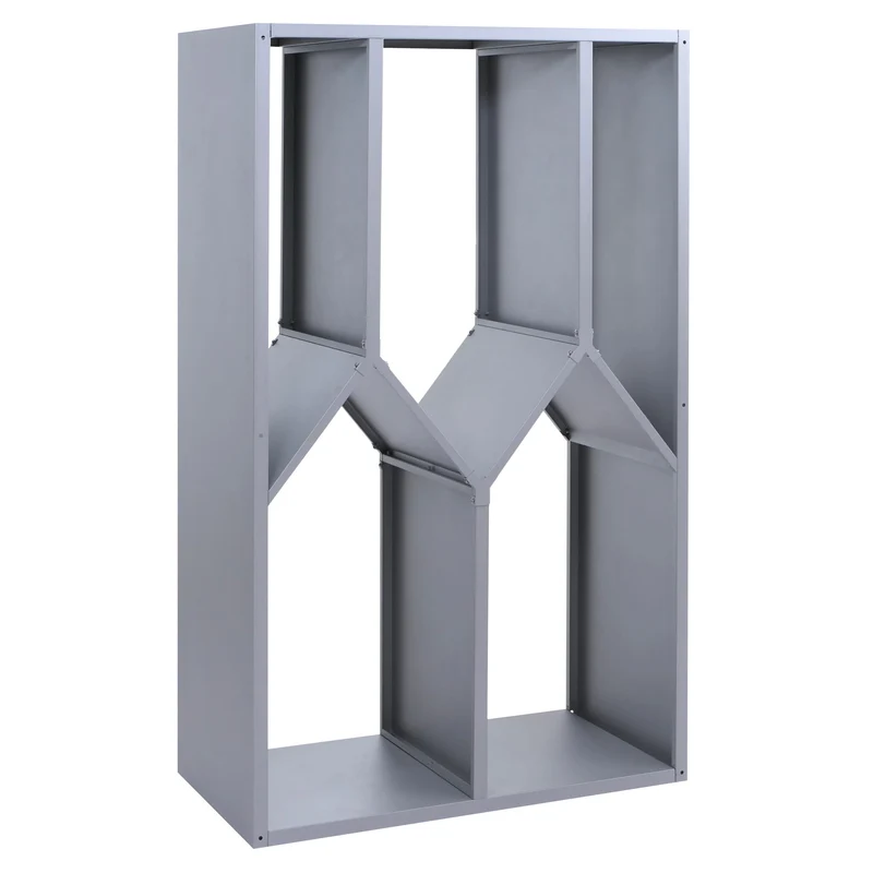 Abri à bois range-bûches extérieur design géométrique moderne 160 x 95 x 50 cm en métal galvanisé gris 04_0008892