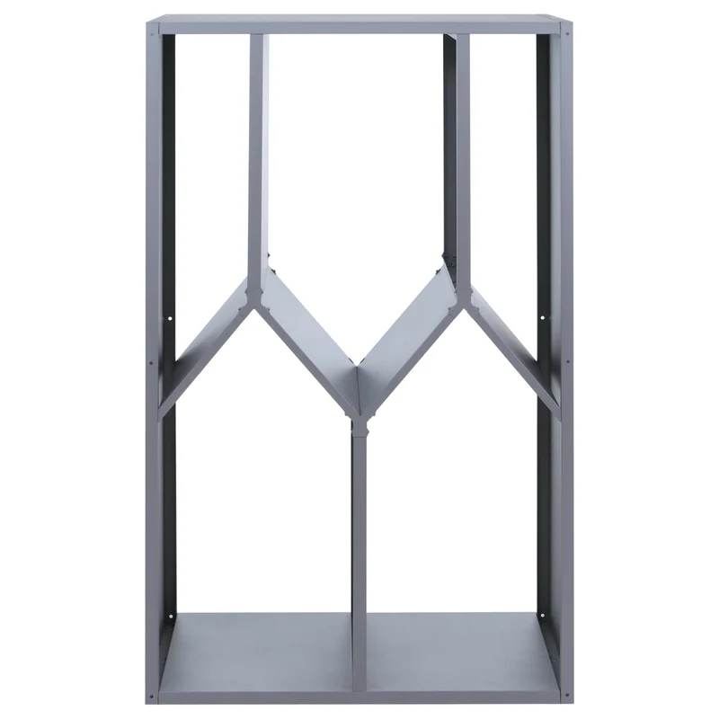Abri à bois range-bûches extérieur design géométrique moderne 160 x 95 x 50 cm en métal galvanisé gris 04_0008892