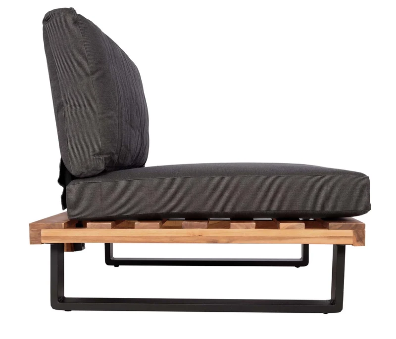 Lot de 2 fauteuils lounge bas avec coussins épais gris foncé en aluminium et bois d’acacia marron avec coussins 04_0009394