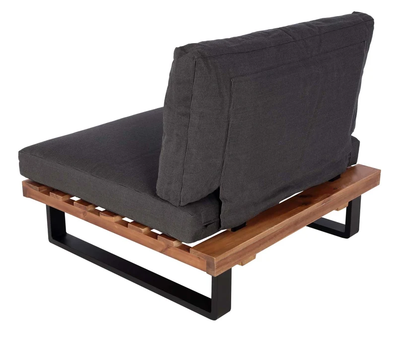 Lot de 2 fauteuils lounge bas avec coussins épais gris foncé en aluminium et bois d’acacia marron avec coussins 04_0009394