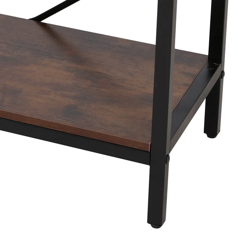 Console industrielle table d’appoint avec 2 tiroirs et étagère 109 x 30 cm en MDF mélaminé rouge brun et métal noir 04_0009106
