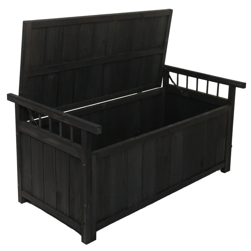 Coffre de rangement jardin 108 cm coffre extérieur avec couvercle en bois de sapin anthracite 04_0009600