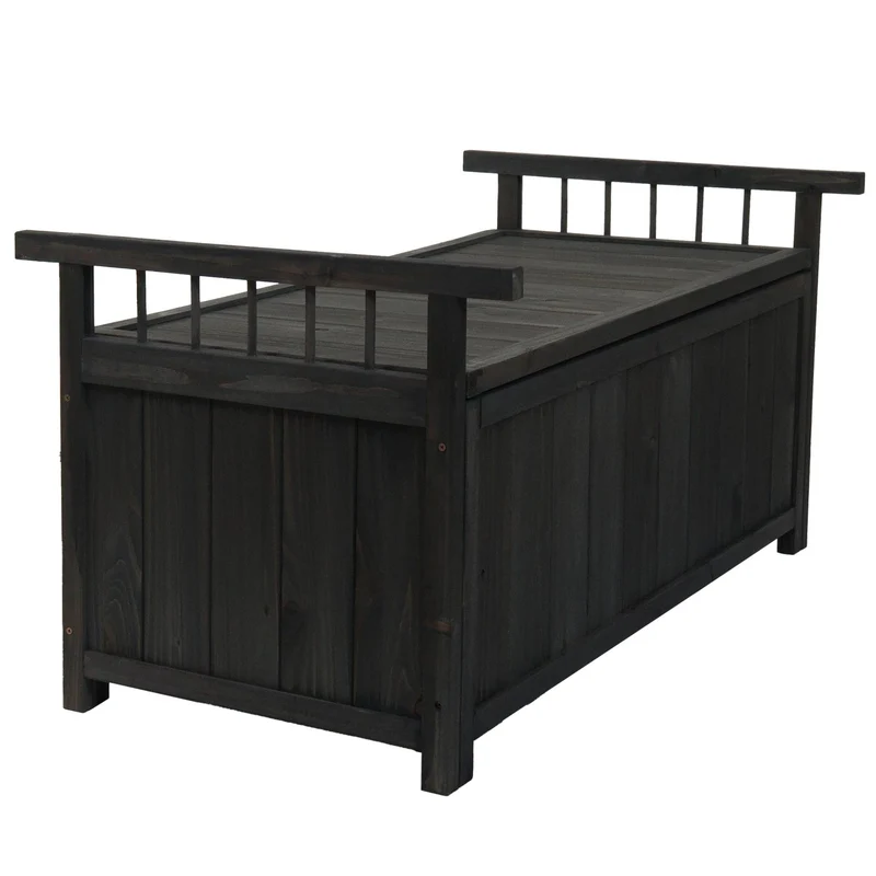 Coffre de rangement jardin 108 cm coffre extérieur avec couvercle en bois de sapin anthracite 04_0009600