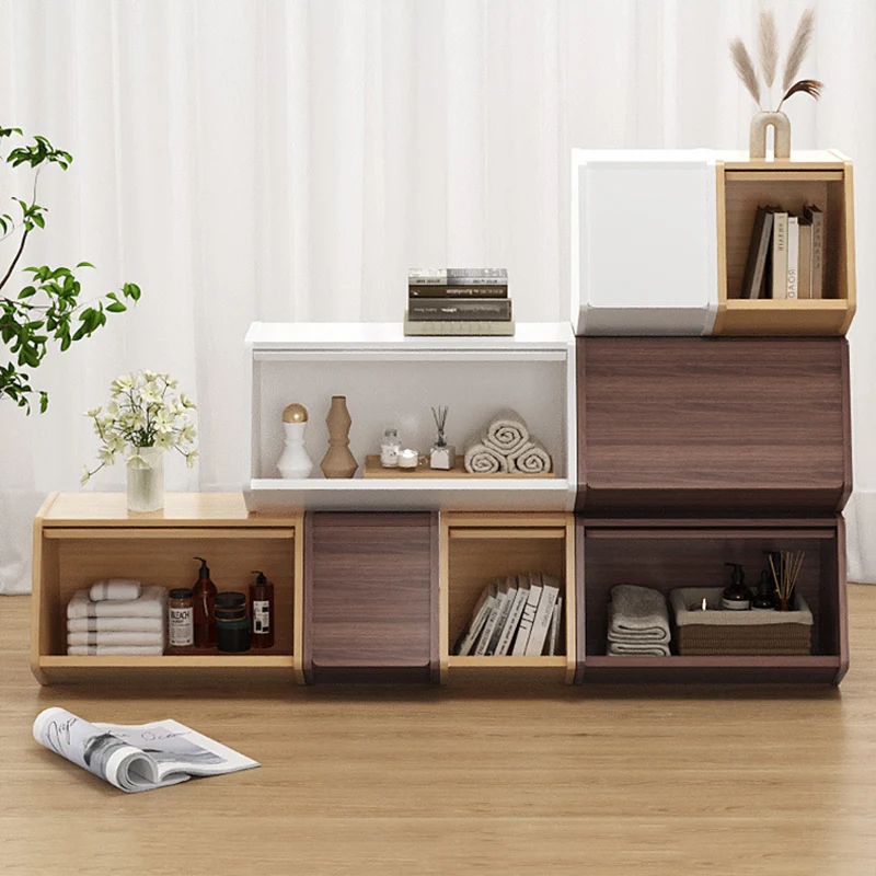 Contemporary Nordic MDF Modular Cube Storage Cabinet Books Toys & Snacks Multi-Layer Organizer With Doors For Bedroom & Living Room
