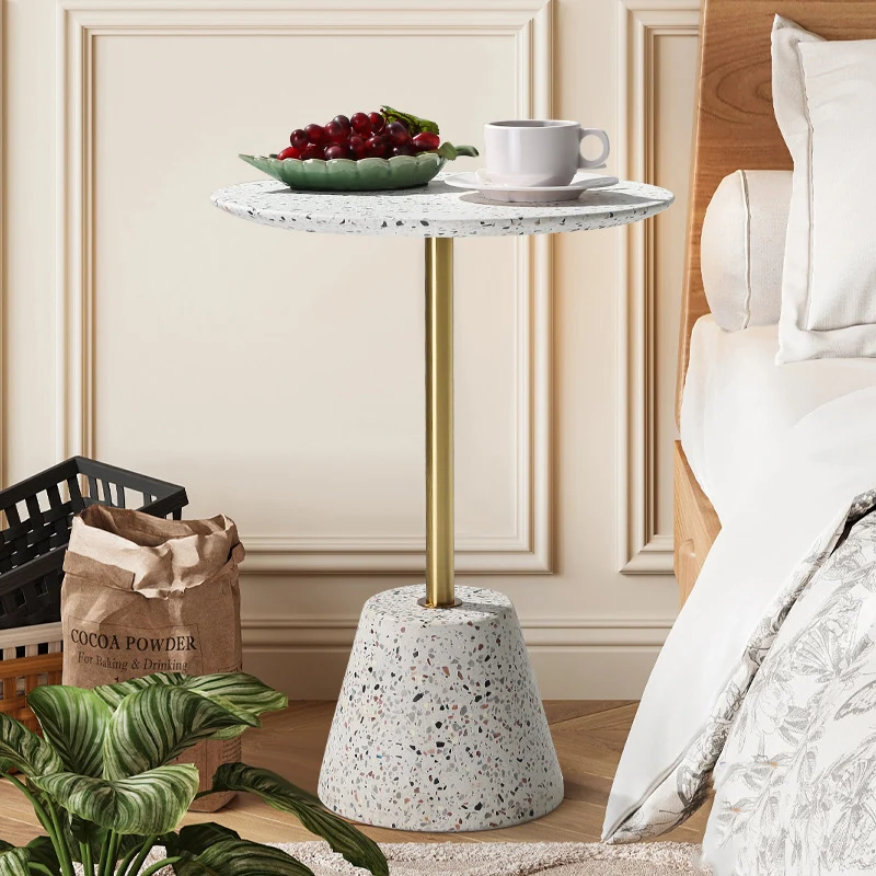 Contemporary Creative Terrazzo Metal Round End Table 1-Tier For Living Room