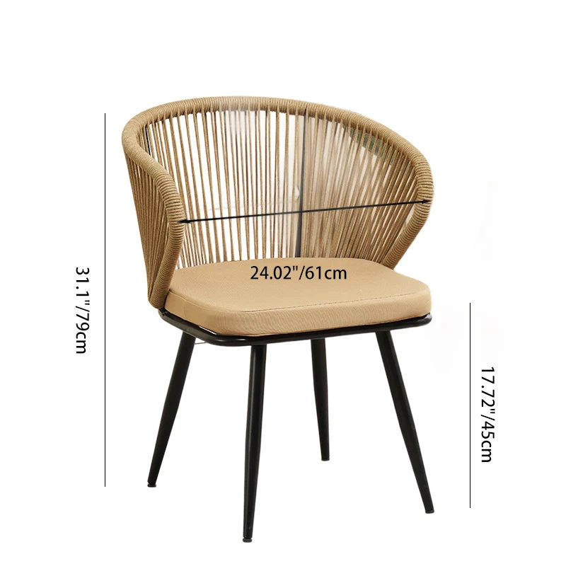 Traditional Chinese Rattan Cotton Metal Hollow Semi-Round Accent Chair With Backrest For Living Room