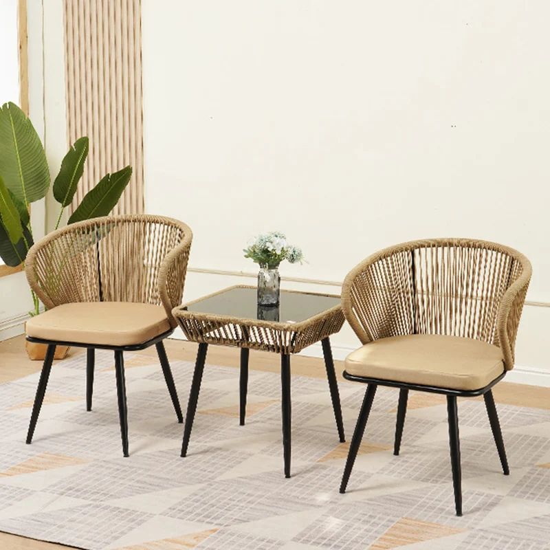Traditional Chinese Rattan Cotton Metal Hollow Semi-Round Accent Chair With Backrest For Living Room